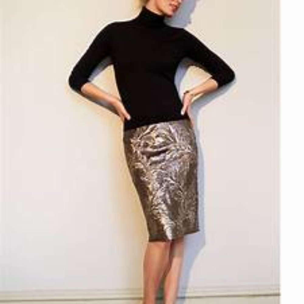 Pure Collection Tia Pencil Skirt, Bronze Sequin Leaf, Size 12